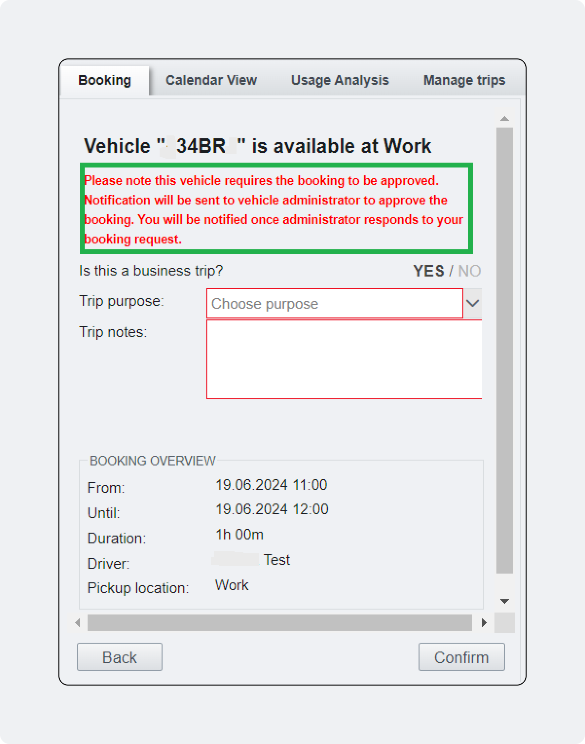 Booking approval