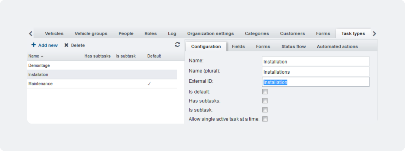 API Tasks management
